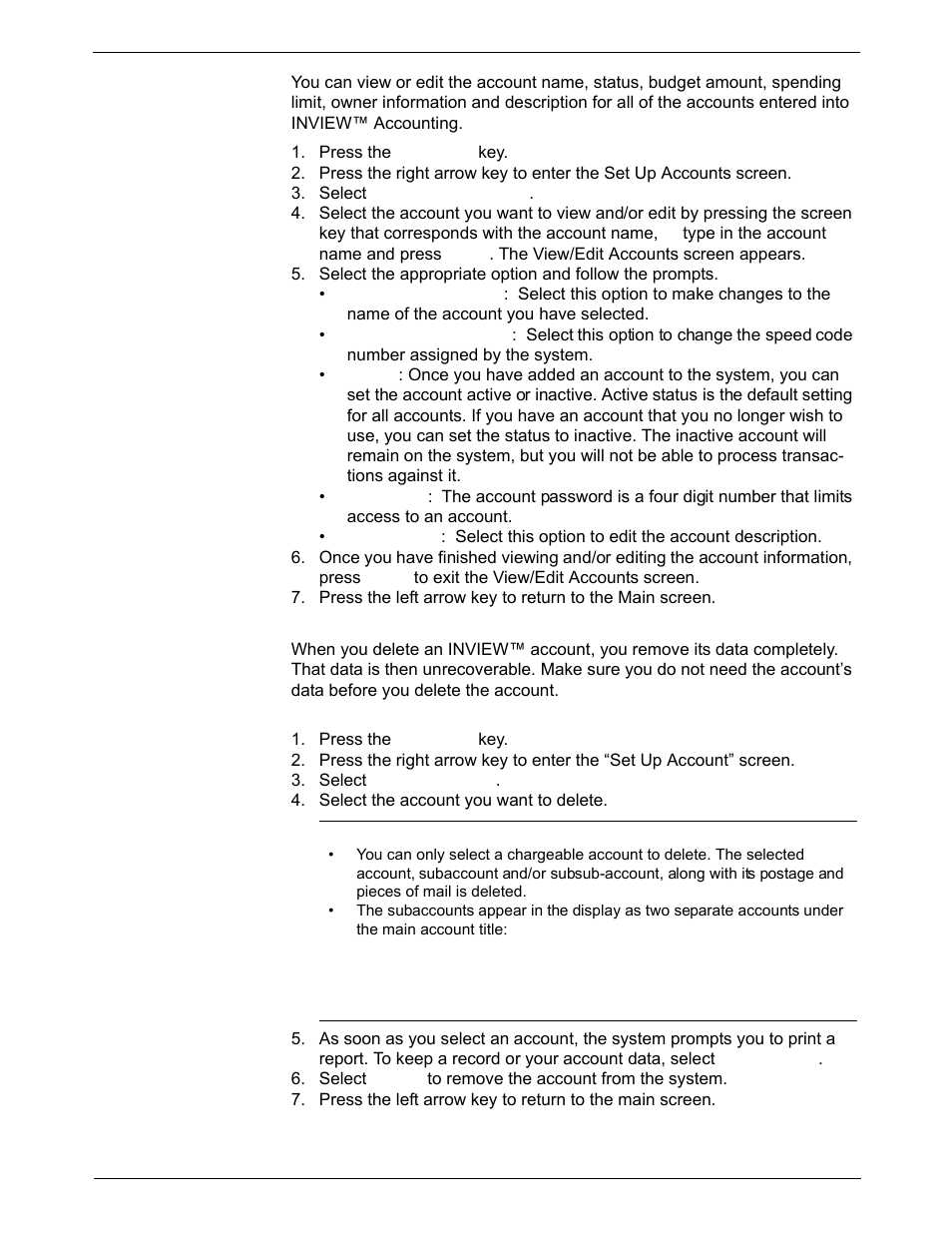 Viewing or editing an account, Deleting an account | Pitney Bowes DM925 User Manual | Page 121 / 206