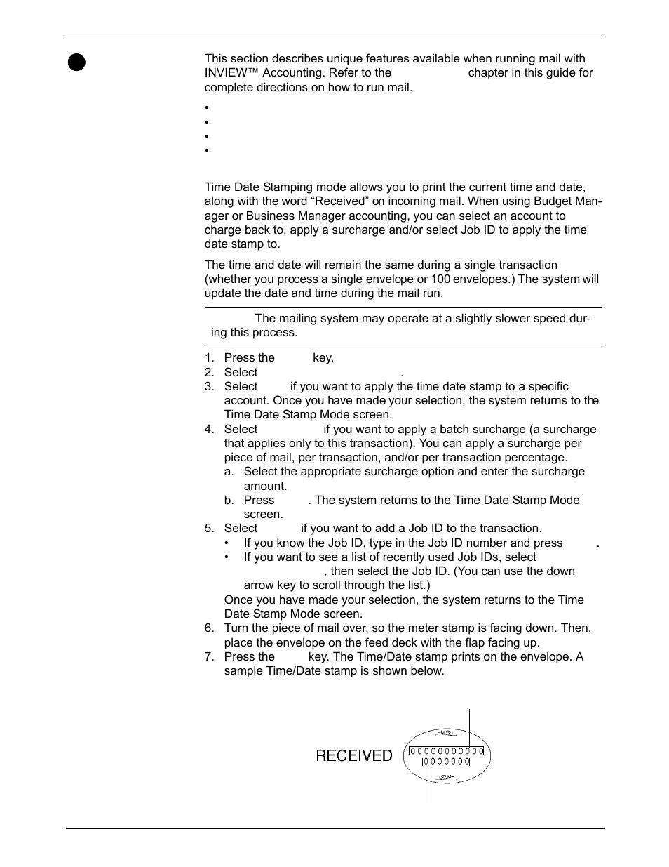 Running mail, Selecting an account in time date stamping mode, Running mail -16 | Pitney Bowes DM925 User Manual | Page 122 / 206