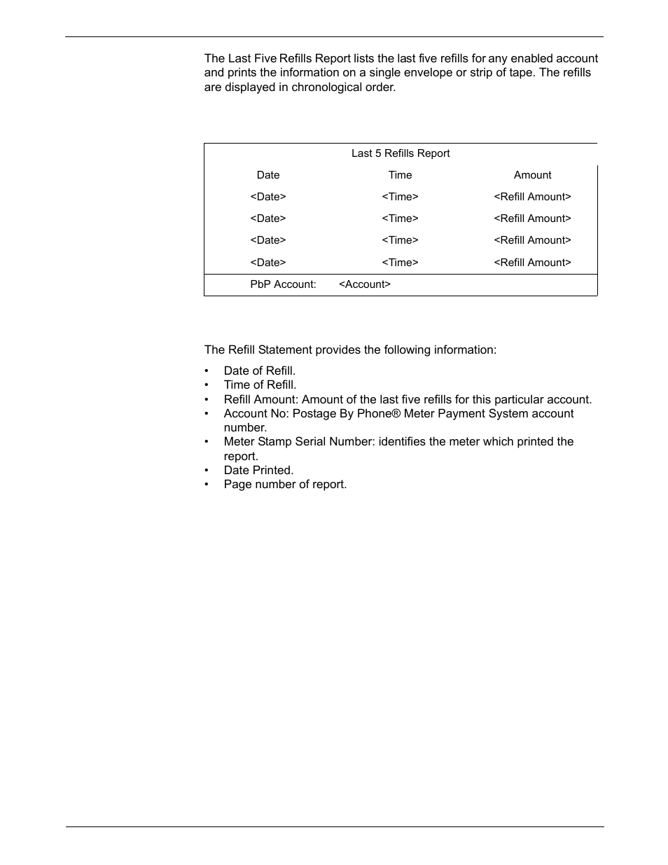 Last five refills report, Last five refills report -6 | Pitney Bowes DM925 User Manual | Page 146 / 206