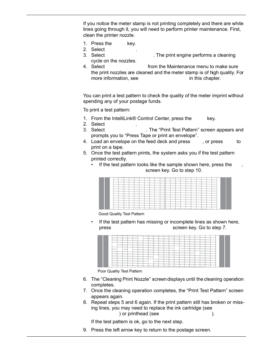 Cleaning the printhead nozzles, Printing a test pattern | Pitney Bowes DM925 User Manual | Page 160 / 206