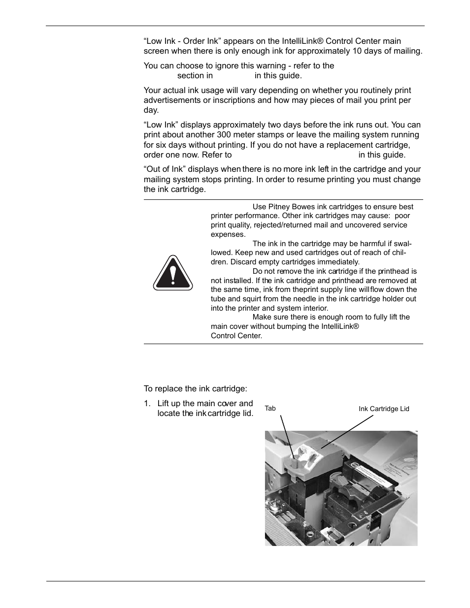 Replacing the ink cartridge, Replacing the ink cartridge -7 | Pitney Bowes DM925 User Manual | Page 161 / 206