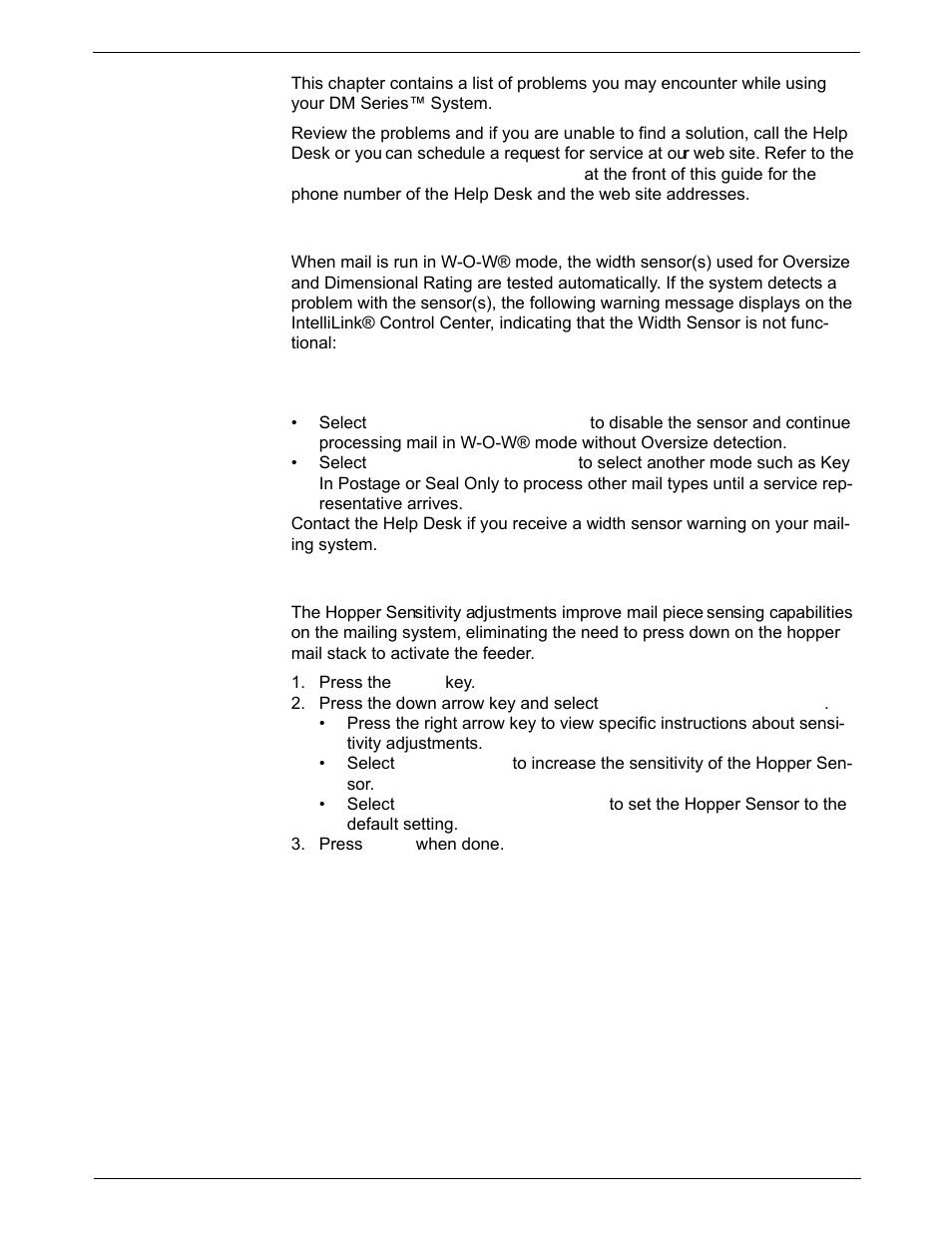 How to troubleshoot your mailing system, Width sensor warnings, Hopper sensitivity adjustments | How to troubleshoot your mailing system -2, Width sensor warnings -2, Hopper sensitivity adjustments -2 | Pitney Bowes DM925 User Manual | Page 168 / 206