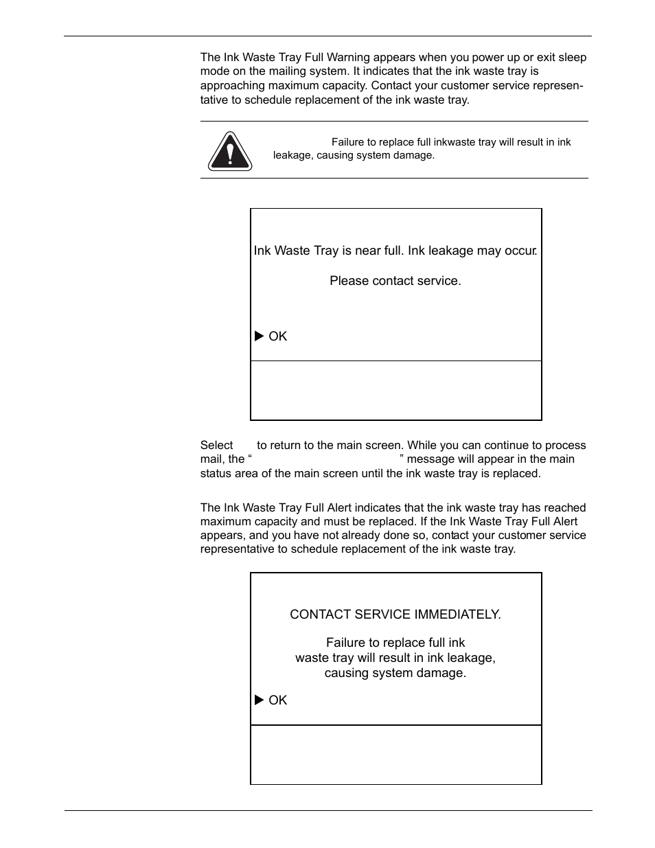 Ink waste tray full warning, Ink waste tray full warning -3 | Pitney Bowes DM925 User Manual | Page 169 / 206