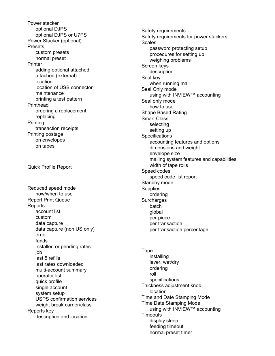 Index | Pitney Bowes DM925 User Manual | Page 202 / 206