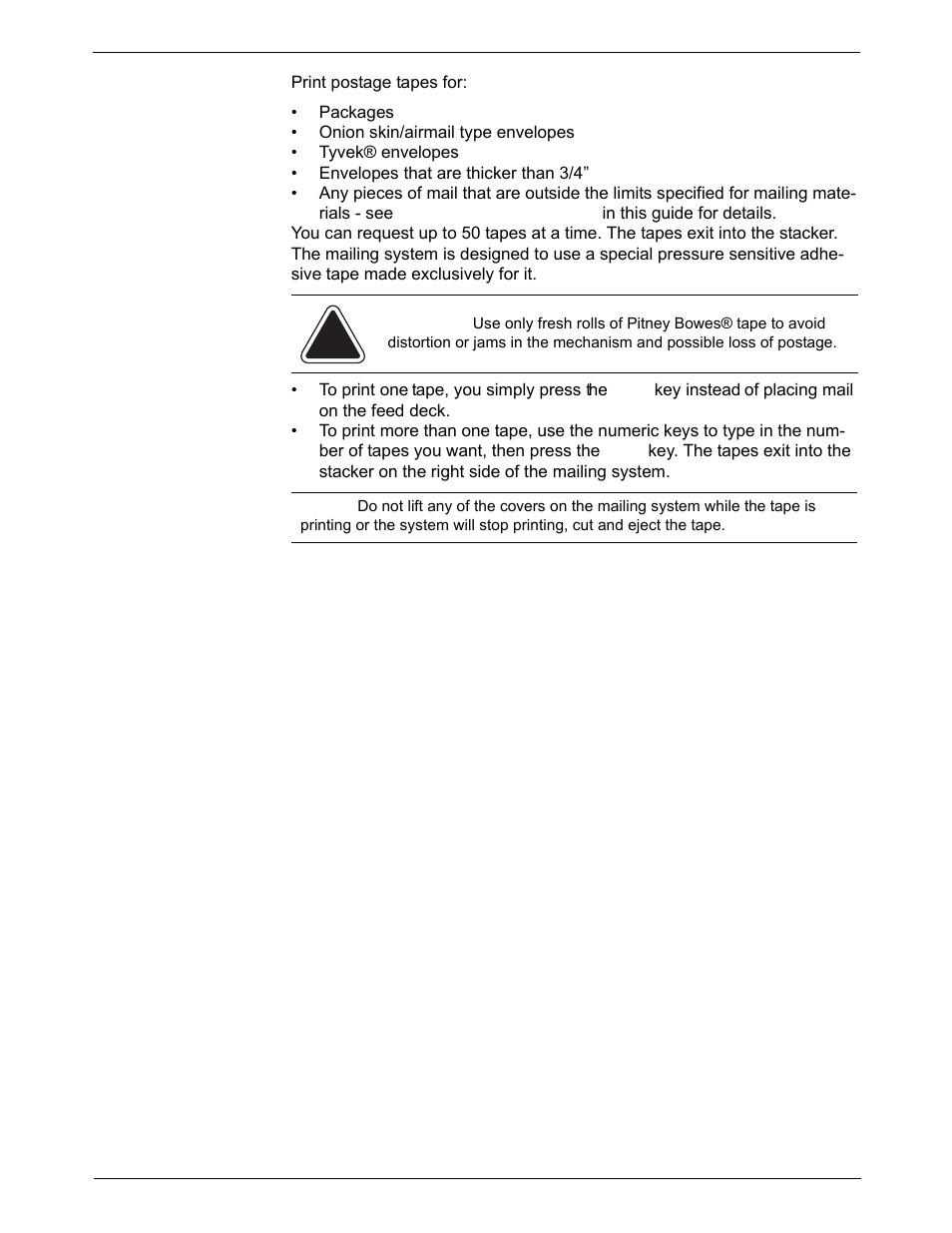 About printing postage tapes | Pitney Bowes DM925 User Manual | Page 41 / 206
