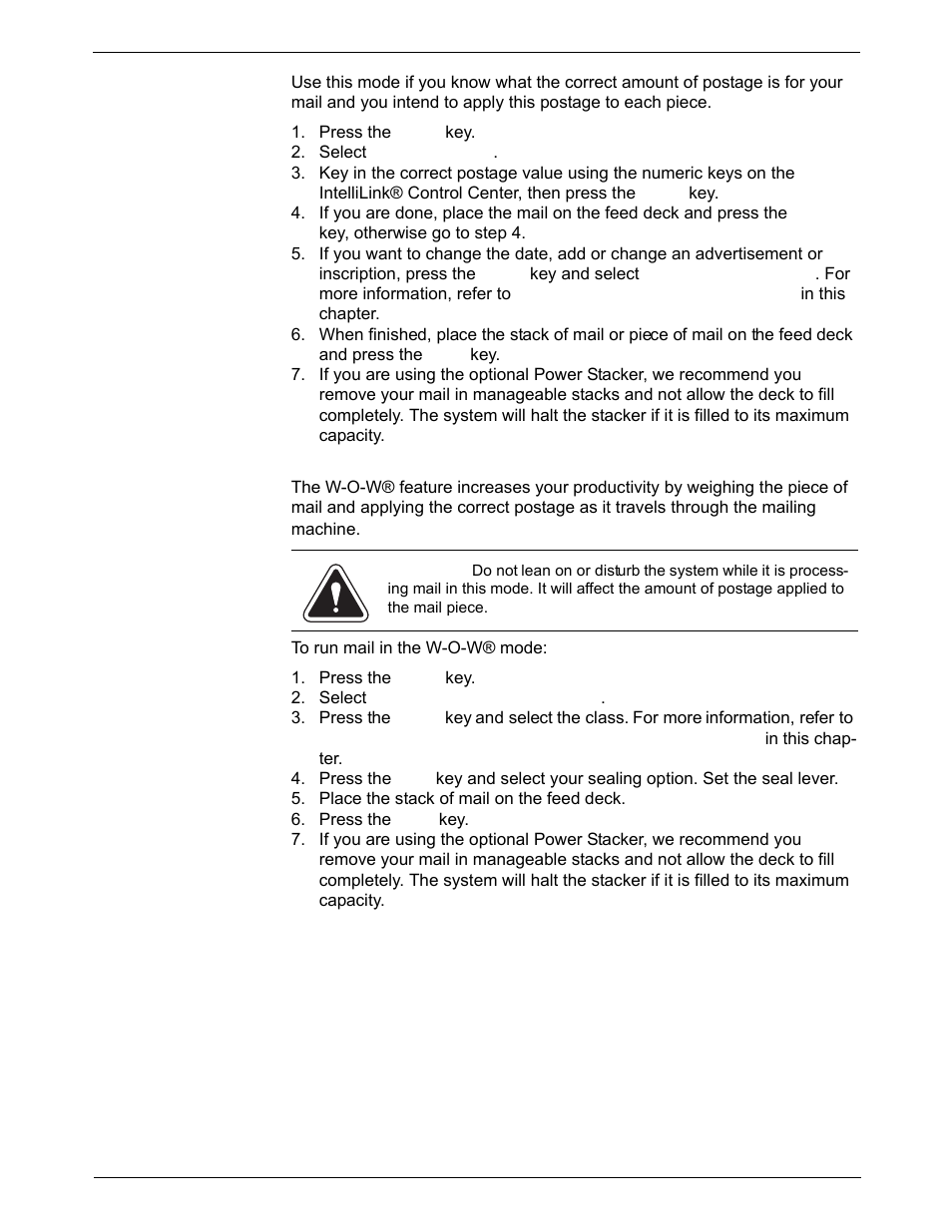 Mode selection: key in postage, Mode selection: w-o-w® - weigh- on-the-way | Pitney Bowes DM925 User Manual | Page 43 / 206