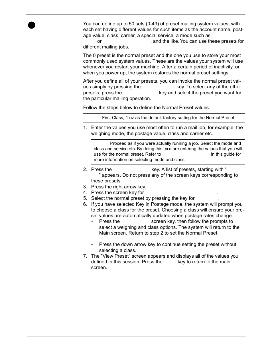 Defining presets, Defining normal preset values, Defining presets -20 | Pitney Bowes DM925 User Manual | Page 86 / 206