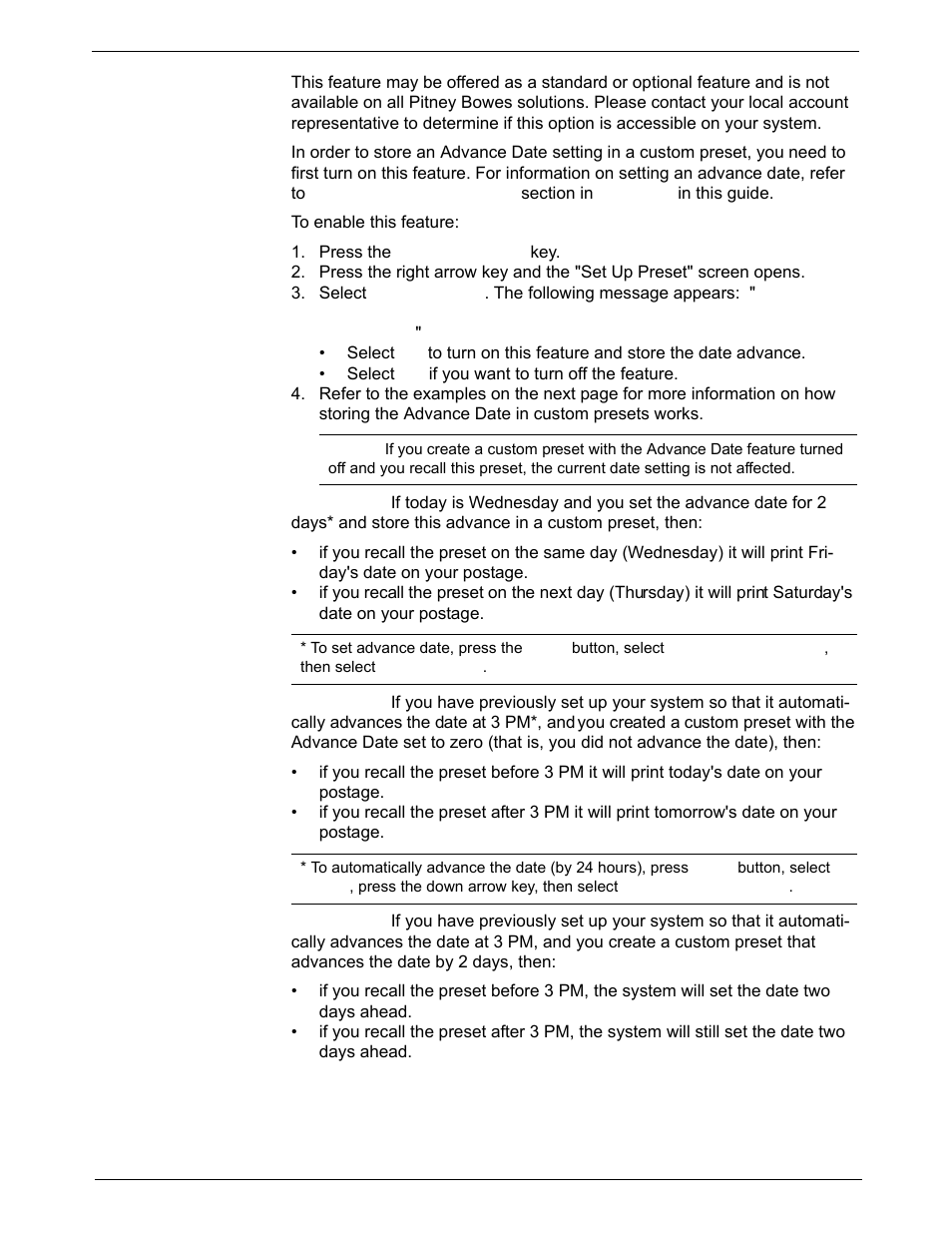 Store advance date in a custom preset | Pitney Bowes DM925 User Manual | Page 88 / 206