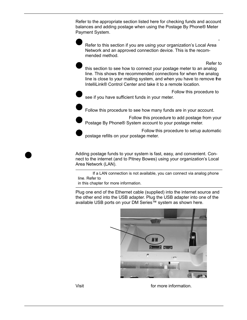 Managing your postage funds, Connecting your postage meter to a lan, Managing your postage funds -4 | Pitney Bowes DM1000 User Manual | Page 102 / 186