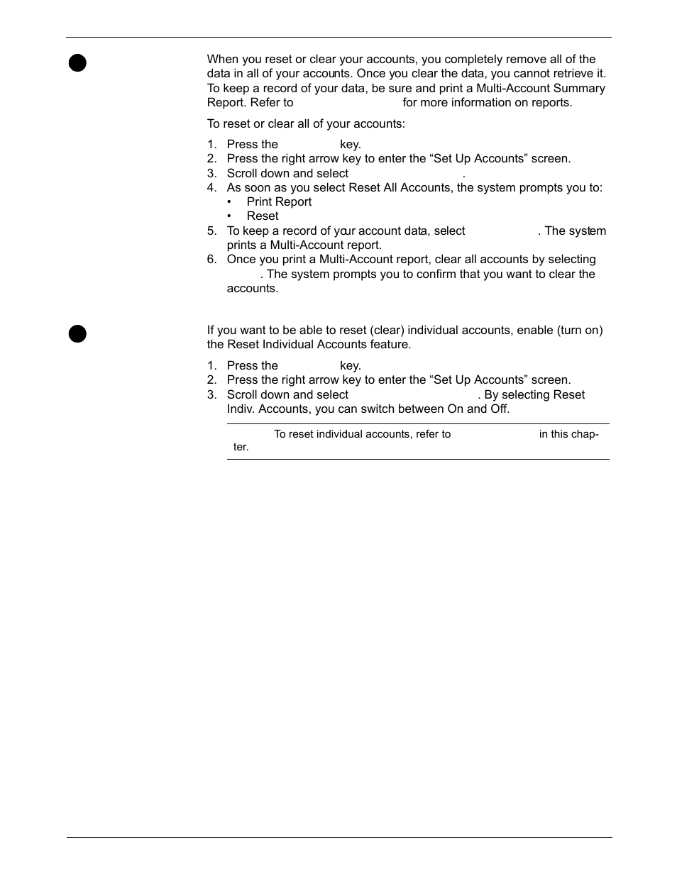 Resetting (clearing) all accounts, Turning reset individual accounts on or off, Resetting (clearing) all accounts -8 | Turning reset individual accounts on or off -8 | Pitney Bowes DM1000 User Manual | Page 114 / 186