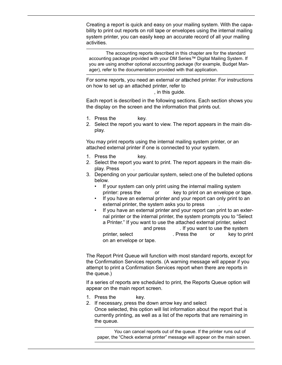 Introduction, Viewing a report, Printing a report | Report print queue, Introduction -2, Viewing a report -2, Printing a report -2 | Pitney Bowes DM1000 User Manual | Page 120 / 186