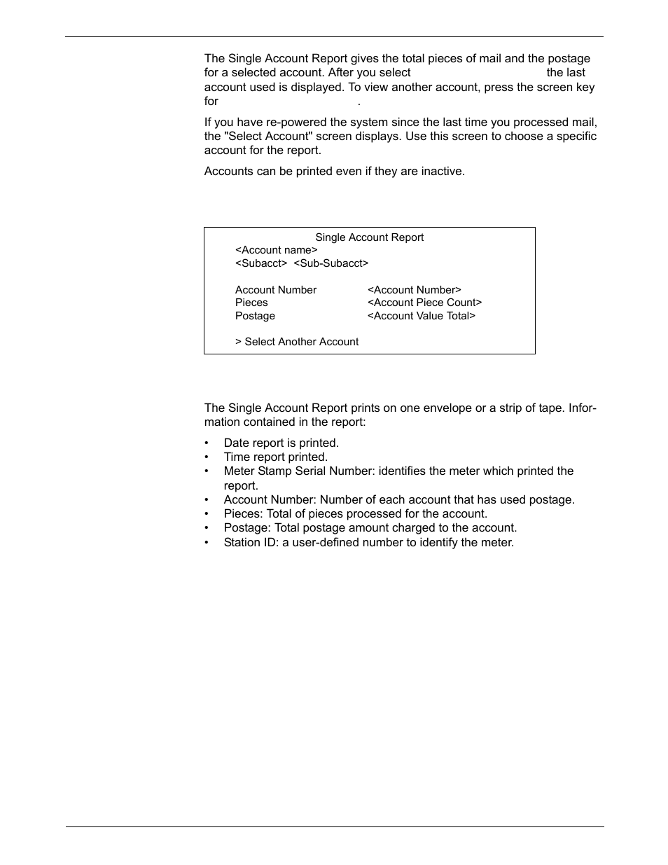 Single account report, Single account report -3 | Pitney Bowes DM1000 User Manual | Page 121 / 186