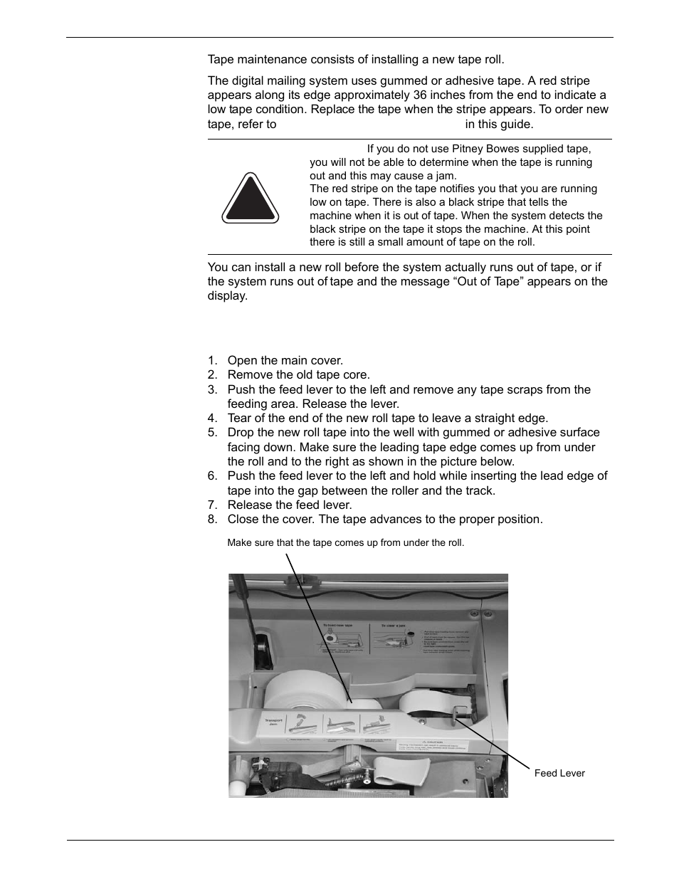 Tape maintenance, Installing a new tape roll, Tape maintenance -3 | Tape  maintenance | Pitney Bowes DM1000 User Manual | Page 135 / 186