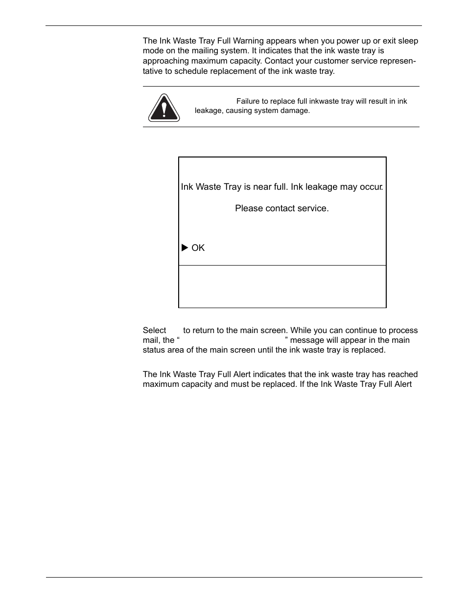 Ink waste tray full warning, Ink waste tray full warning -3 | Pitney Bowes DM1000 User Manual | Page 147 / 186