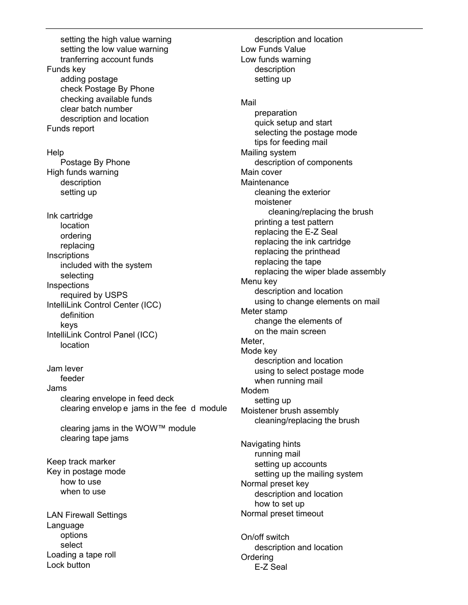 Index | Pitney Bowes DM1000 User Manual | Page 182 / 186