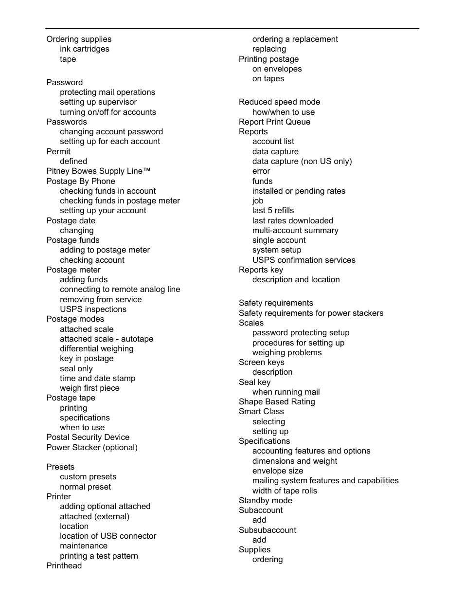 Index | Pitney Bowes DM1000 User Manual | Page 183 / 186