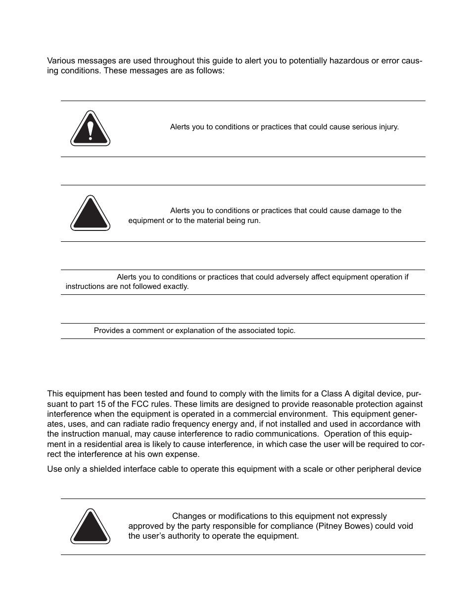 Alerting messages, Fcc compliance | Pitney Bowes DM1000 User Manual | Page 4 / 186