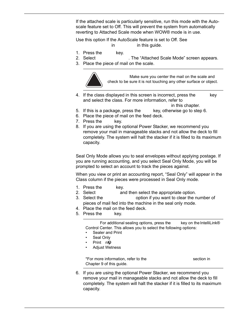 Mode selection: attached scale, Mode selection: seal menu | Pitney Bowes DM1000 User Manual | Page 46 / 186