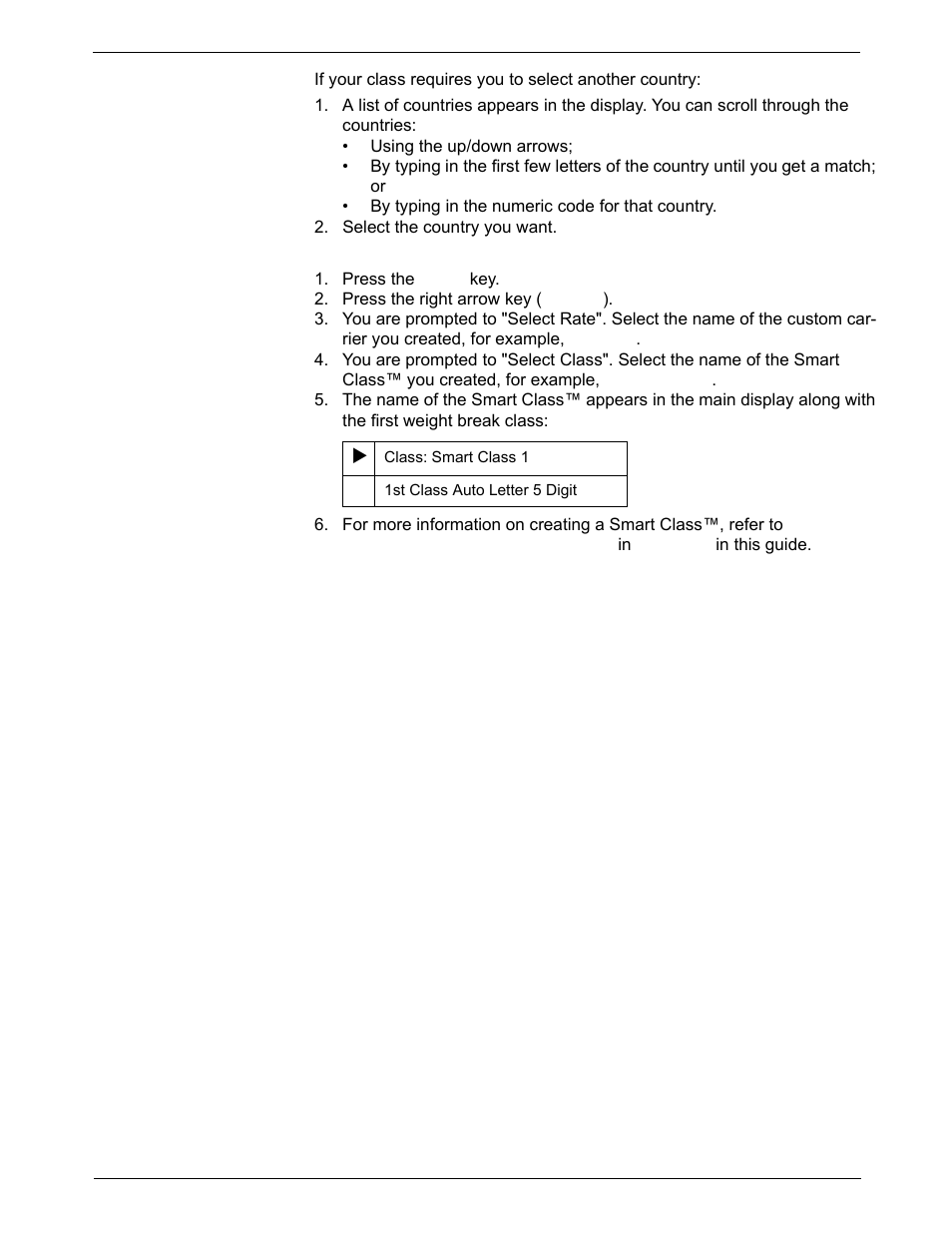 Selecting a country, Selecting a smart class | Pitney Bowes DM1000 User Manual | Page 51 / 186
