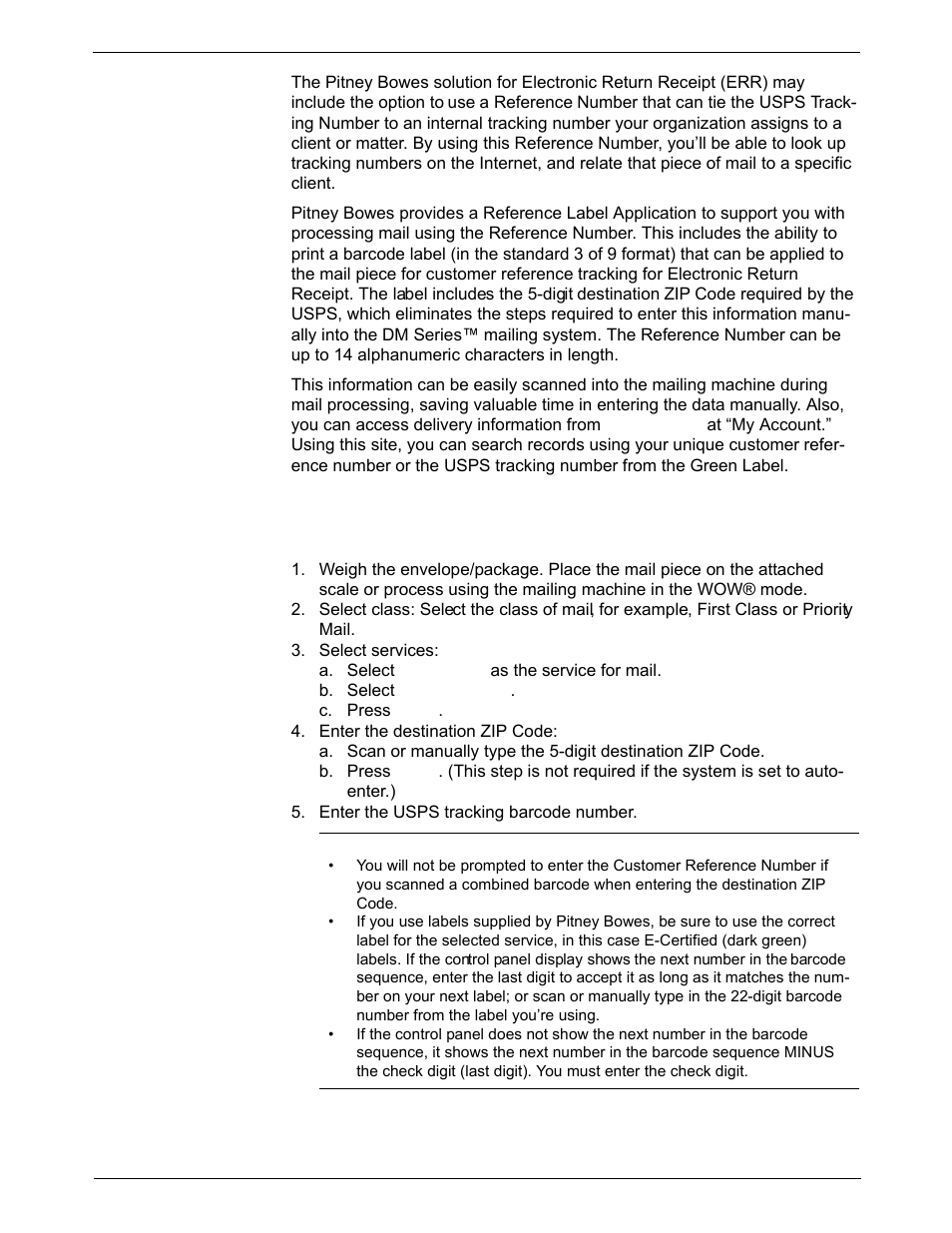 Customer reference number (err) | Pitney Bowes DM1000 User Manual | Page 62 / 186