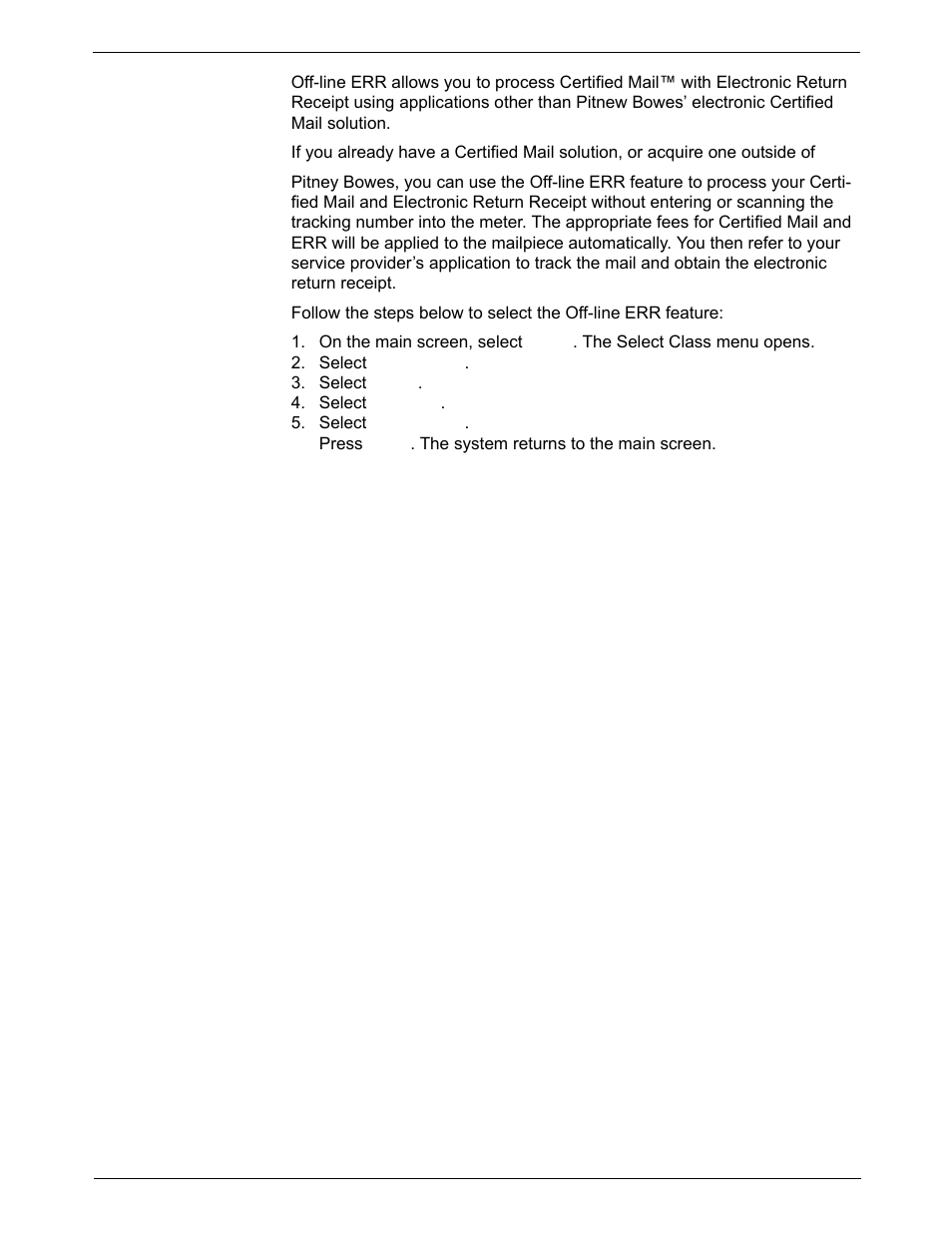 Off-line electronic return receipt (err) | Pitney Bowes DM1000 User Manual | Page 64 / 186