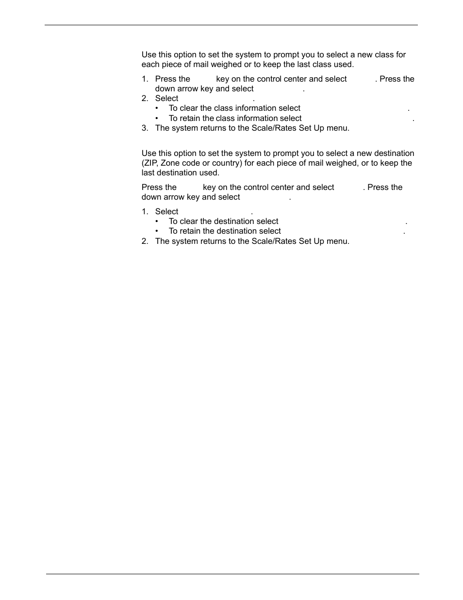 Scale/rates: class if new piece, Scale/rates: destination if new piece | Pitney Bowes DM1000 User Manual | Page 75 / 186