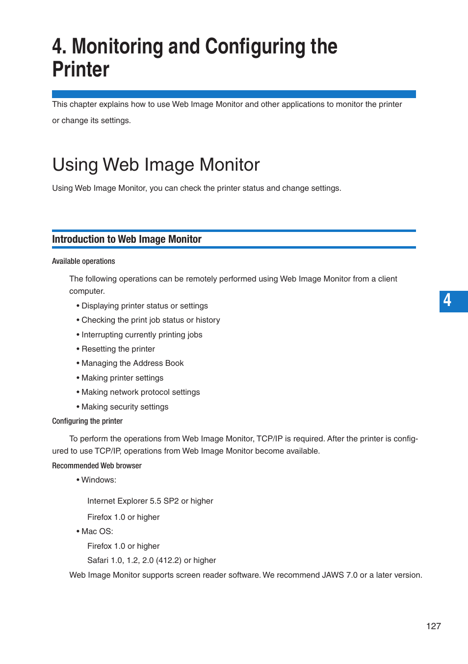 Monitoring and configuring the printer, Using web image monitor | Pitney Bowes DP50S Color Printer User Manual | Page 125 / 210