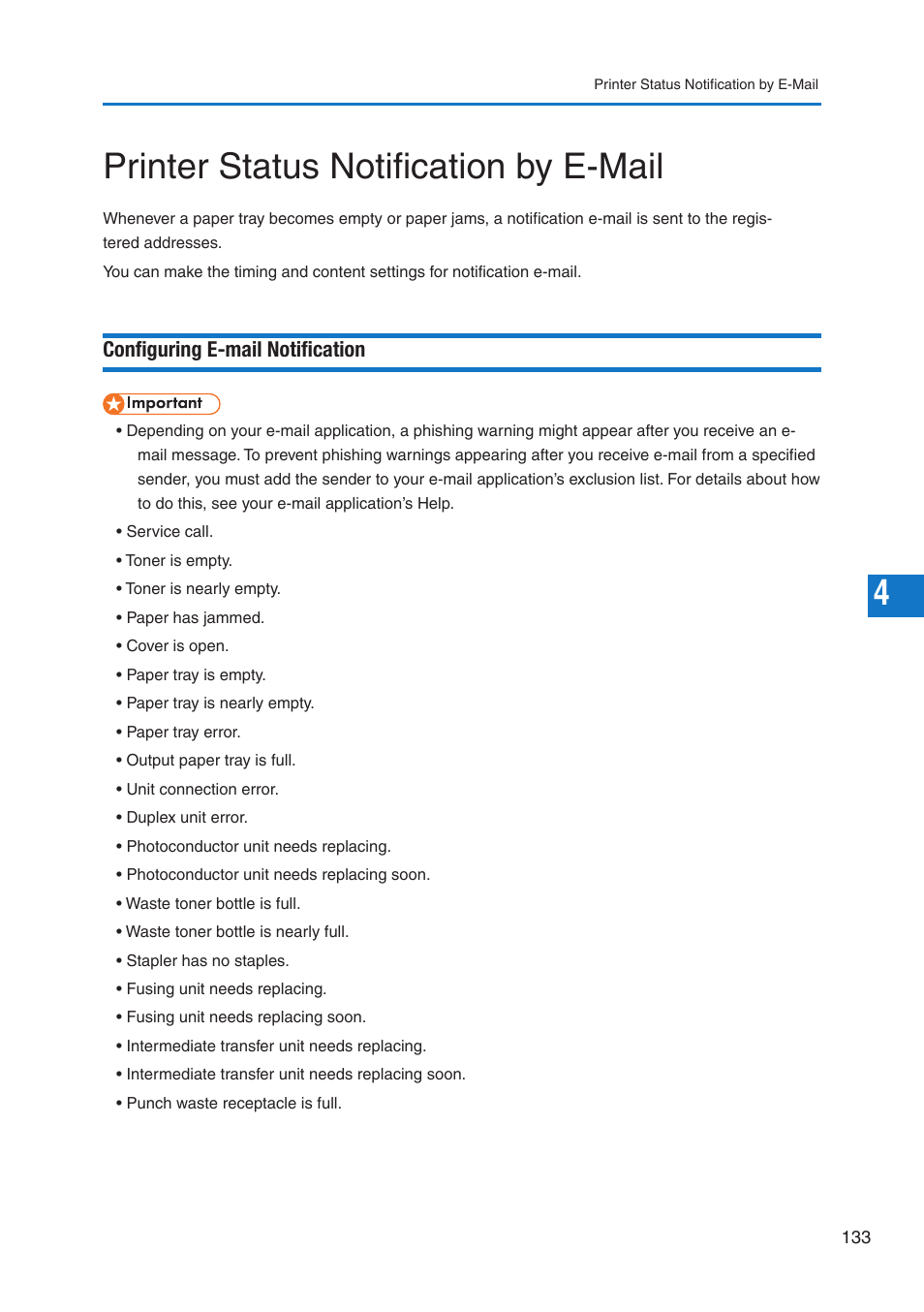 Printer status notification by e-mail, Configuring e-mail notification | Pitney Bowes DP50S Color Printer User Manual | Page 131 / 210
