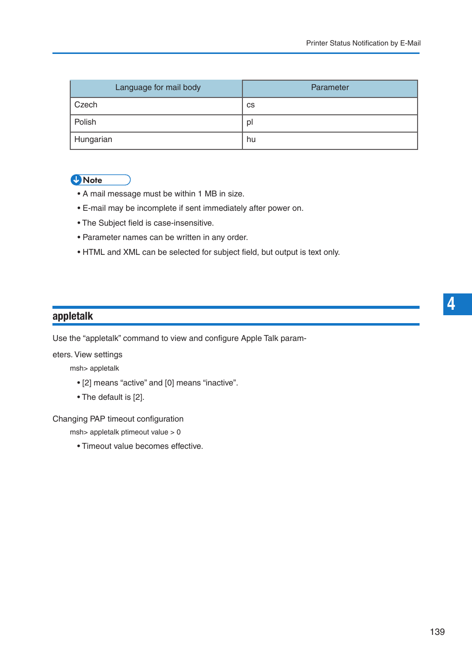 Appletalk | Pitney Bowes DP50S Color Printer User Manual | Page 137 / 210