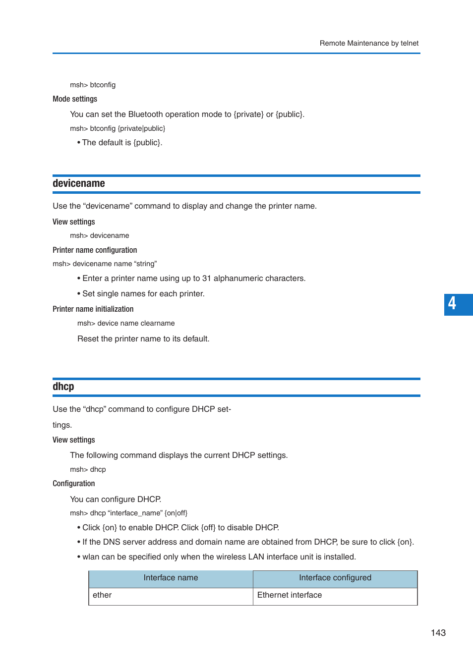 Devicename, Dhcp | Pitney Bowes DP50S Color Printer User Manual | Page 141 / 210