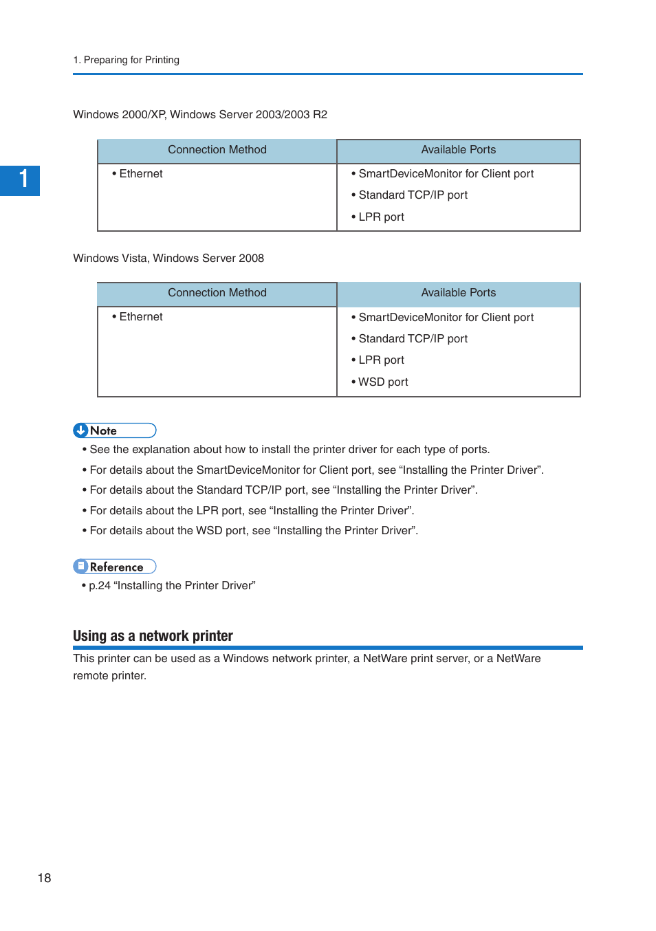 Using as a network printer | Pitney Bowes DP50S Color Printer User Manual | Page 16 / 210
