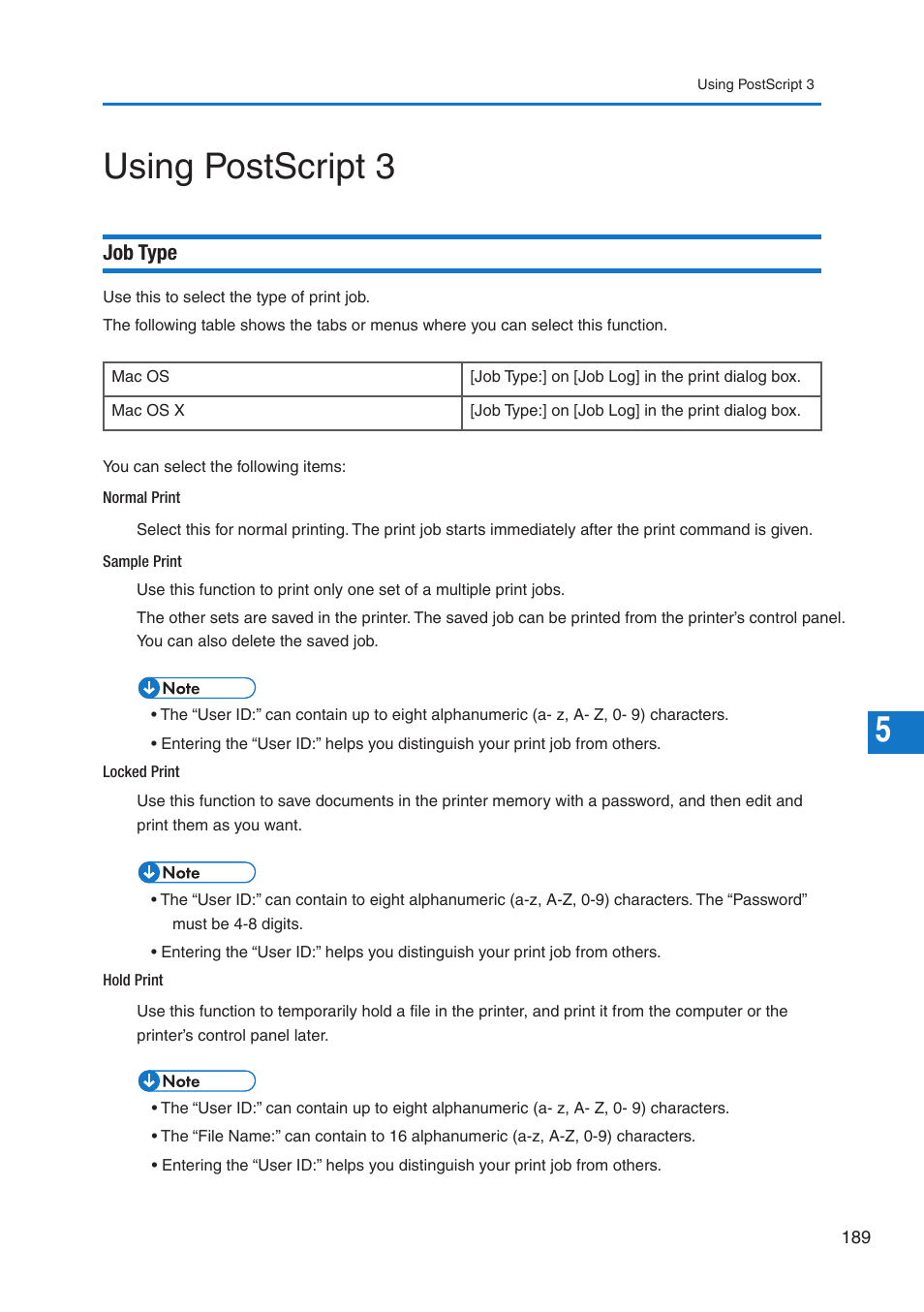 5using postscript 3, Job type | Pitney Bowes DP50S Color Printer User Manual | Page 187 / 210