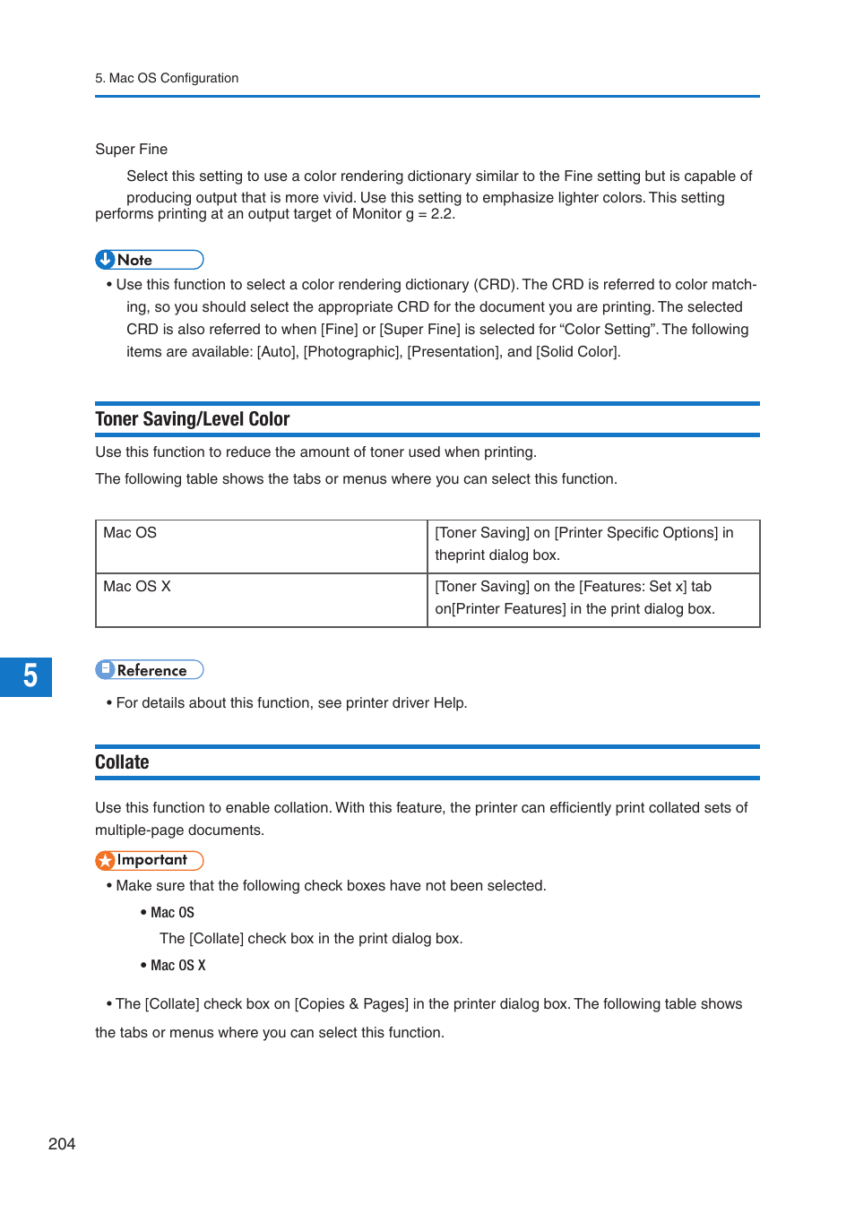 Collate, Toner saving/level color | Pitney Bowes DP50S Color Printer User Manual | Page 202 / 210