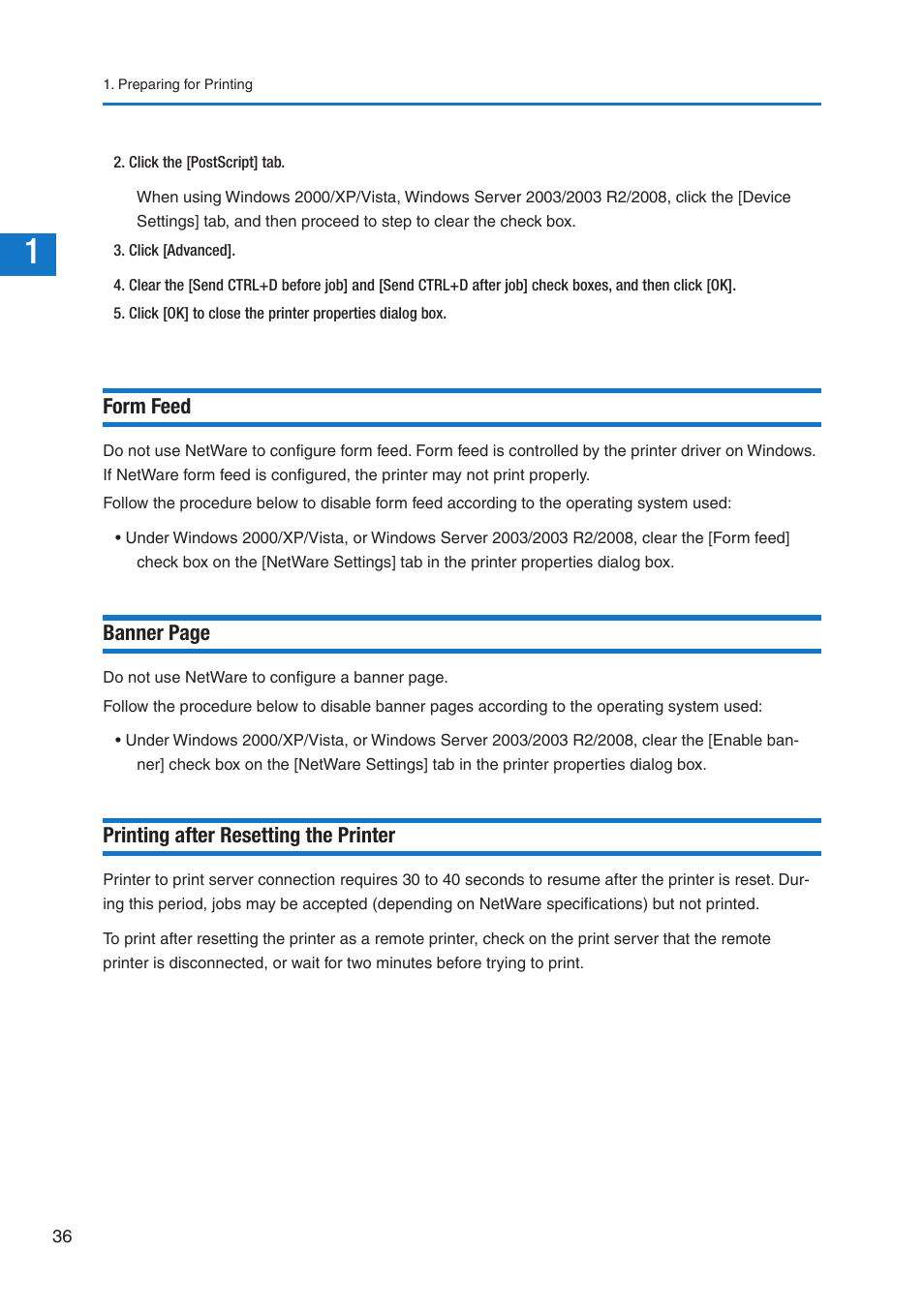 Form feed, Banner page, Printing after resetting the printer | Pitney Bowes DP50S Color Printer User Manual | Page 34 / 210
