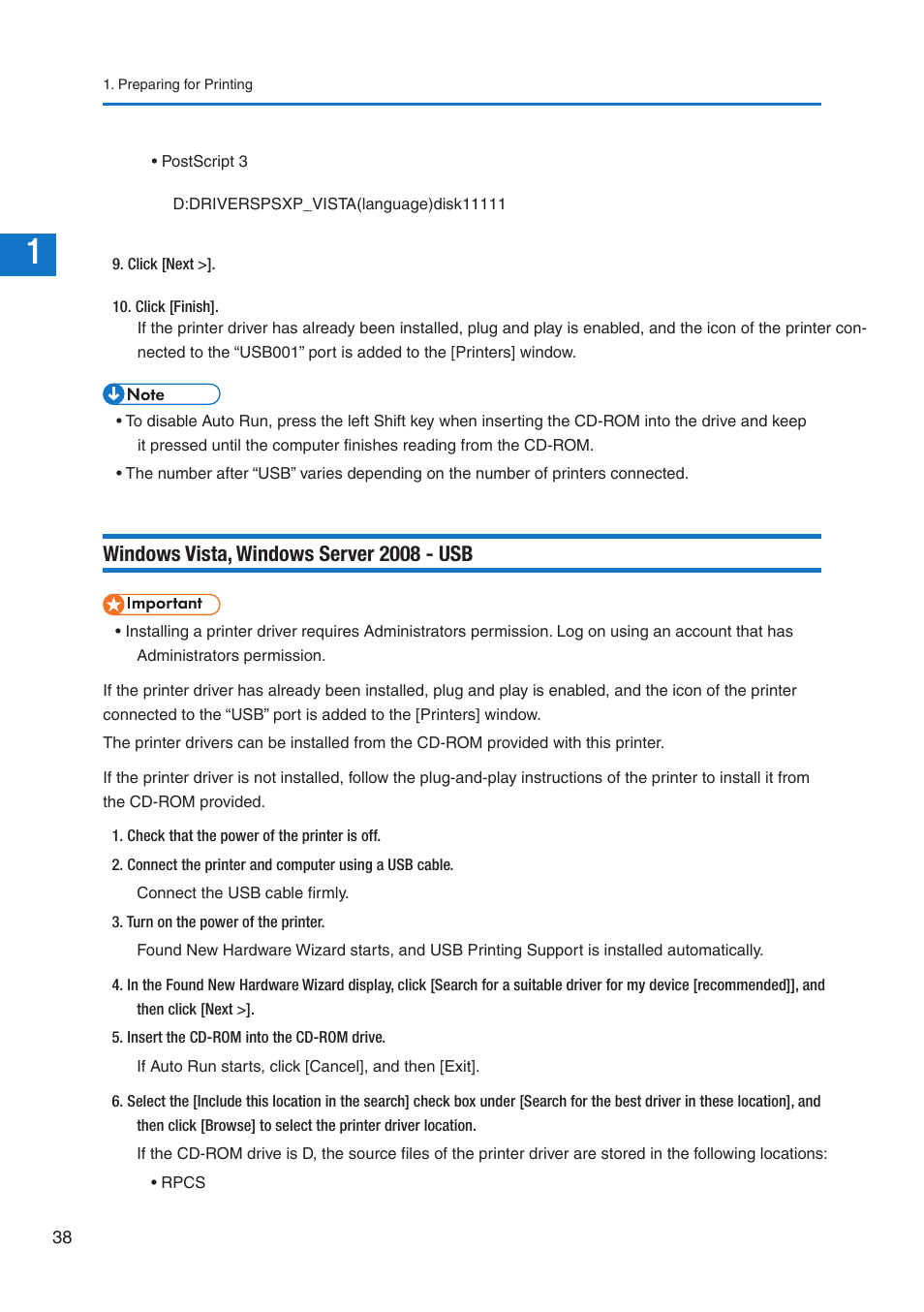Windows vista, windows server 2008 - usb | Pitney Bowes DP50S Color Printer User Manual | Page 36 / 210