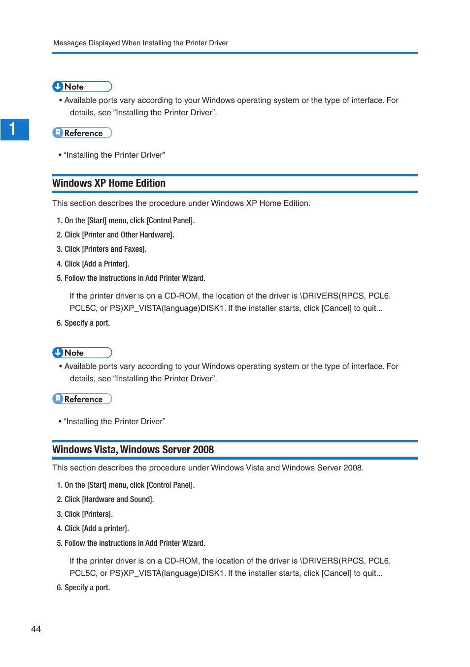 Windows xp home edition, Windows vista, windows server 2008 | Pitney Bowes DP50S Color Printer User Manual | Page 42 / 210