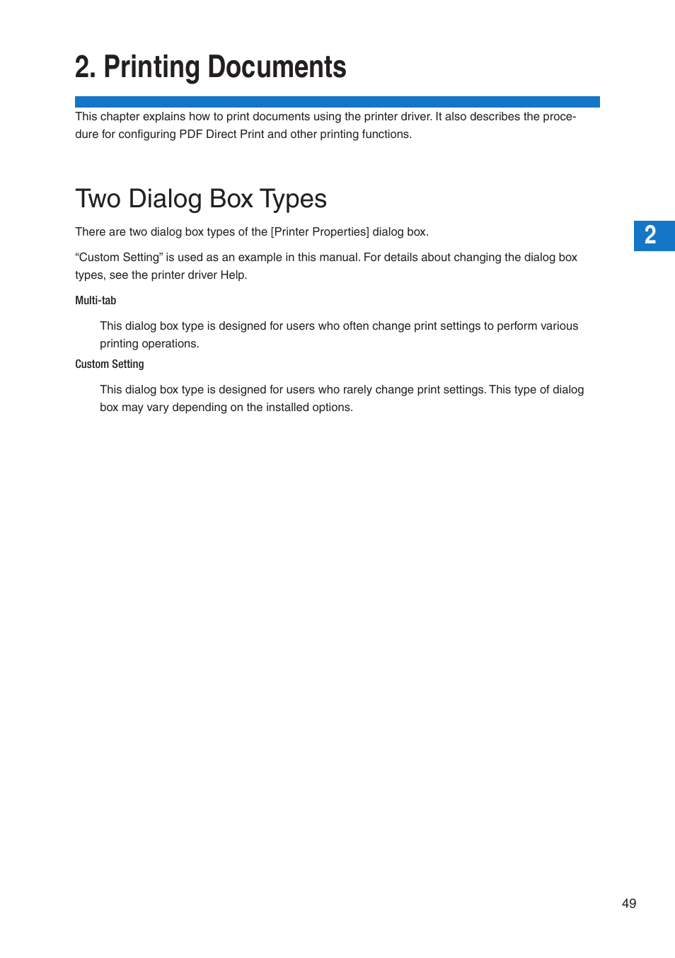 Printing documents, Two dialog box types | Pitney Bowes DP50S Color Printer User Manual | Page 47 / 210