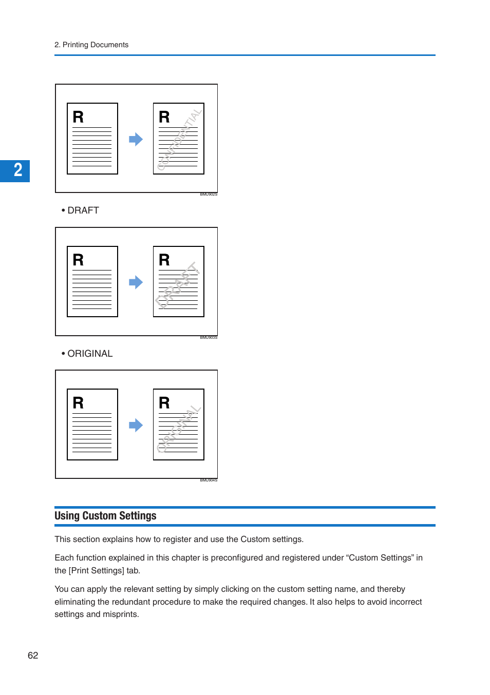 Using custom settings | Pitney Bowes DP50S Color Printer User Manual | Page 60 / 210