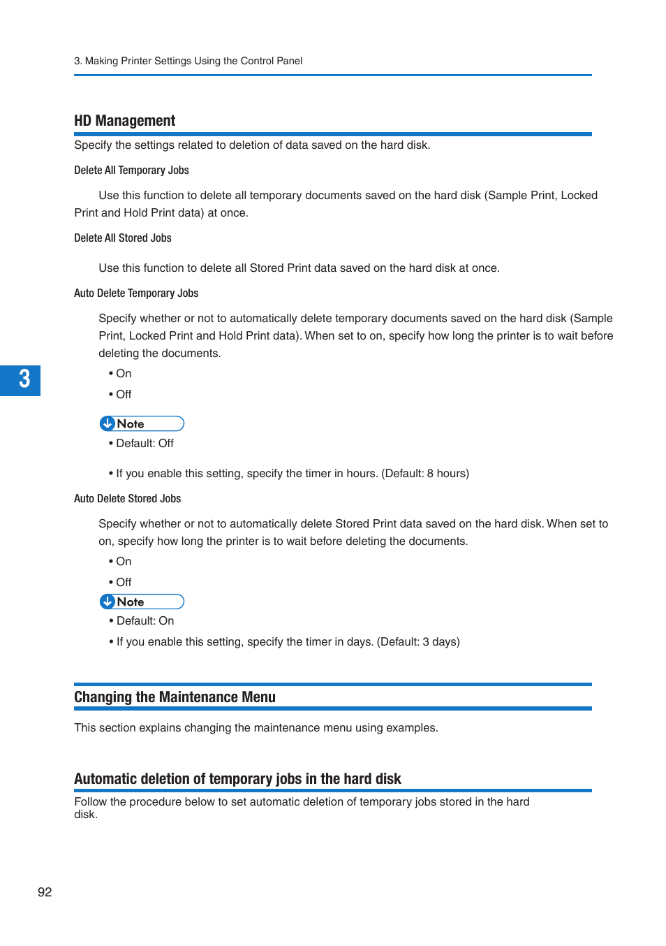 Hd management, Changing the maintenance menu | Pitney Bowes DP50S Color Printer User Manual | Page 90 / 210