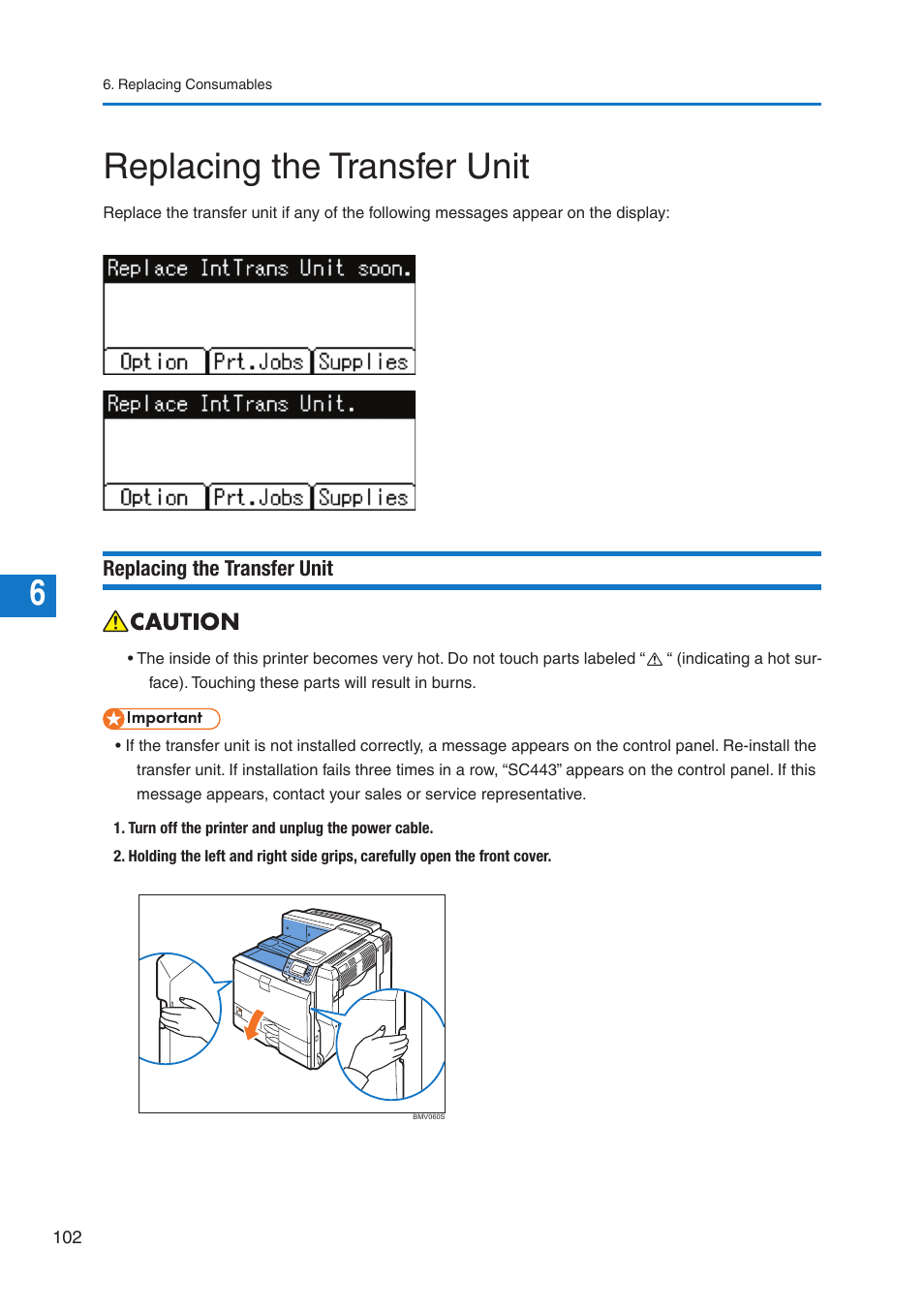 Replacing the transfer unit | Pitney Bowes DP50S Color Printer User Manual | Page 104 / 192
