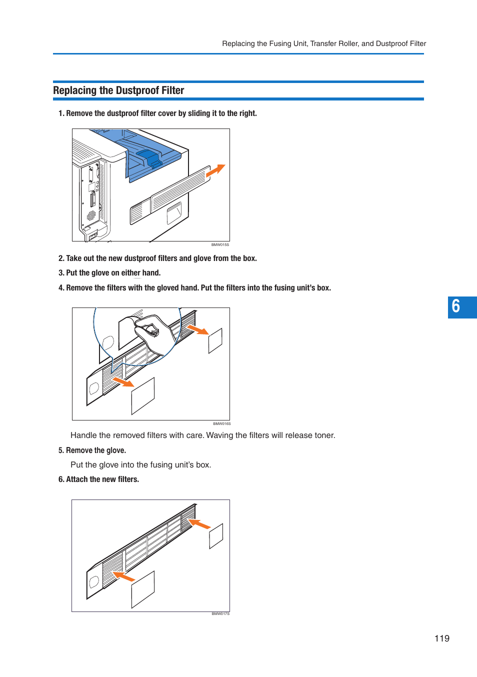 Replacing the dustproof filter | Pitney Bowes DP50S Color Printer User Manual | Page 121 / 192