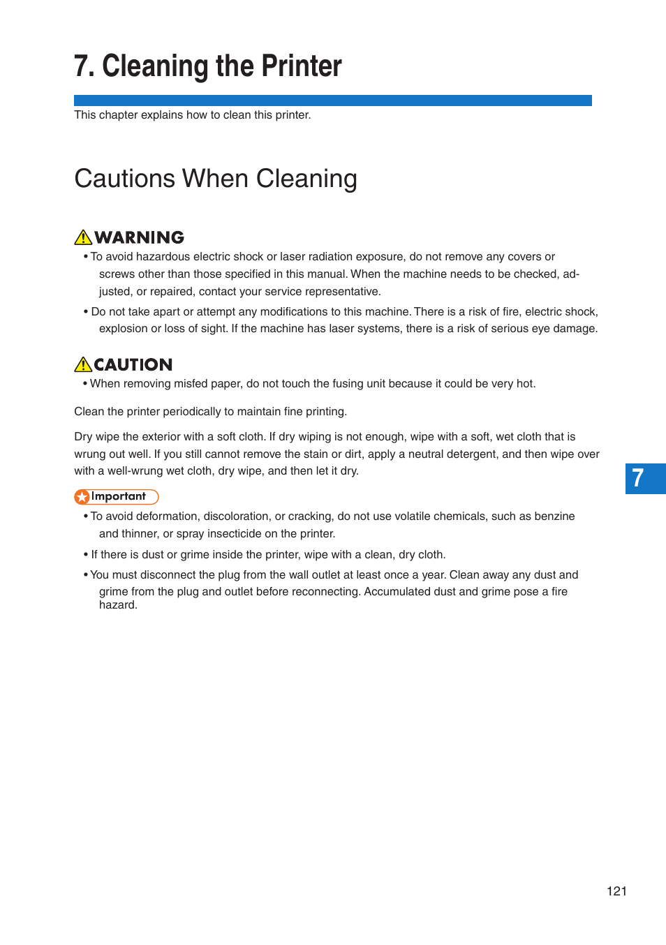 Cleaning the printer, Cautions when cleaning | Pitney Bowes DP50S Color Printer User Manual | Page 123 / 192