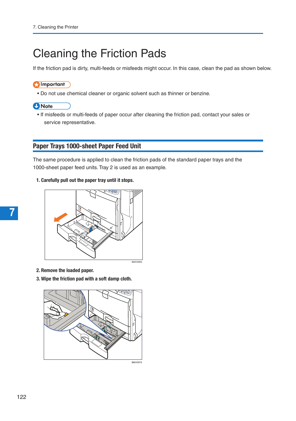 Cleaning the friction pads, Paper trays 1000-sheet paper feed unit | Pitney Bowes DP50S Color Printer User Manual | Page 124 / 192