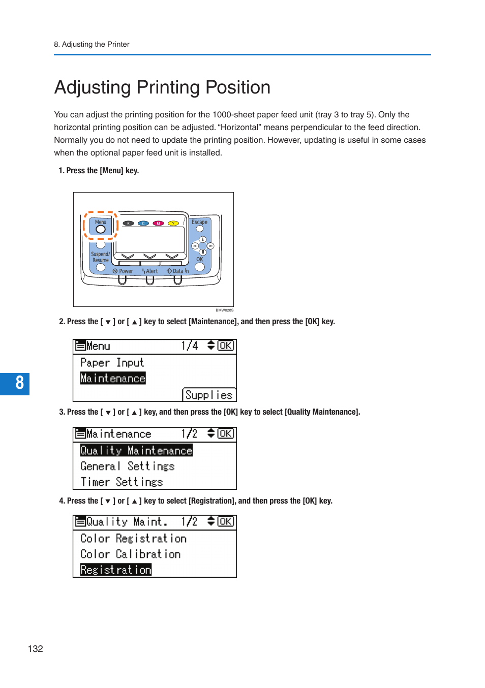 Adjusting printing position | Pitney Bowes DP50S Color Printer User Manual | Page 134 / 192