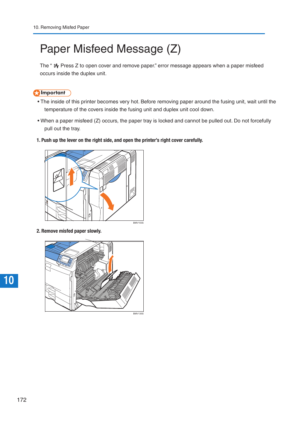 Paper misfeed message (z) | Pitney Bowes DP50S Color Printer User Manual | Page 174 / 192