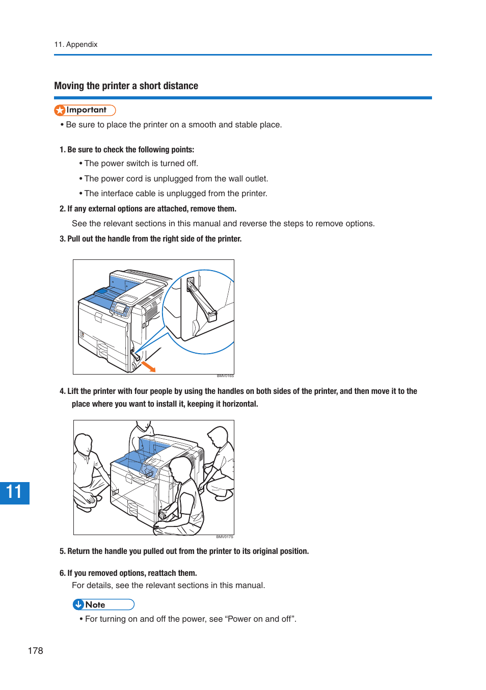 Moving the printer a short distance | Pitney Bowes DP50S Color Printer User Manual | Page 180 / 192