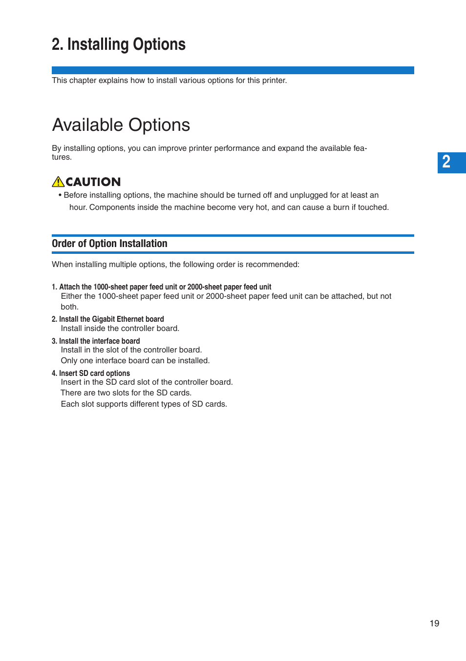 Available options, Installing options | Pitney Bowes DP50S Color Printer User Manual | Page 21 / 192