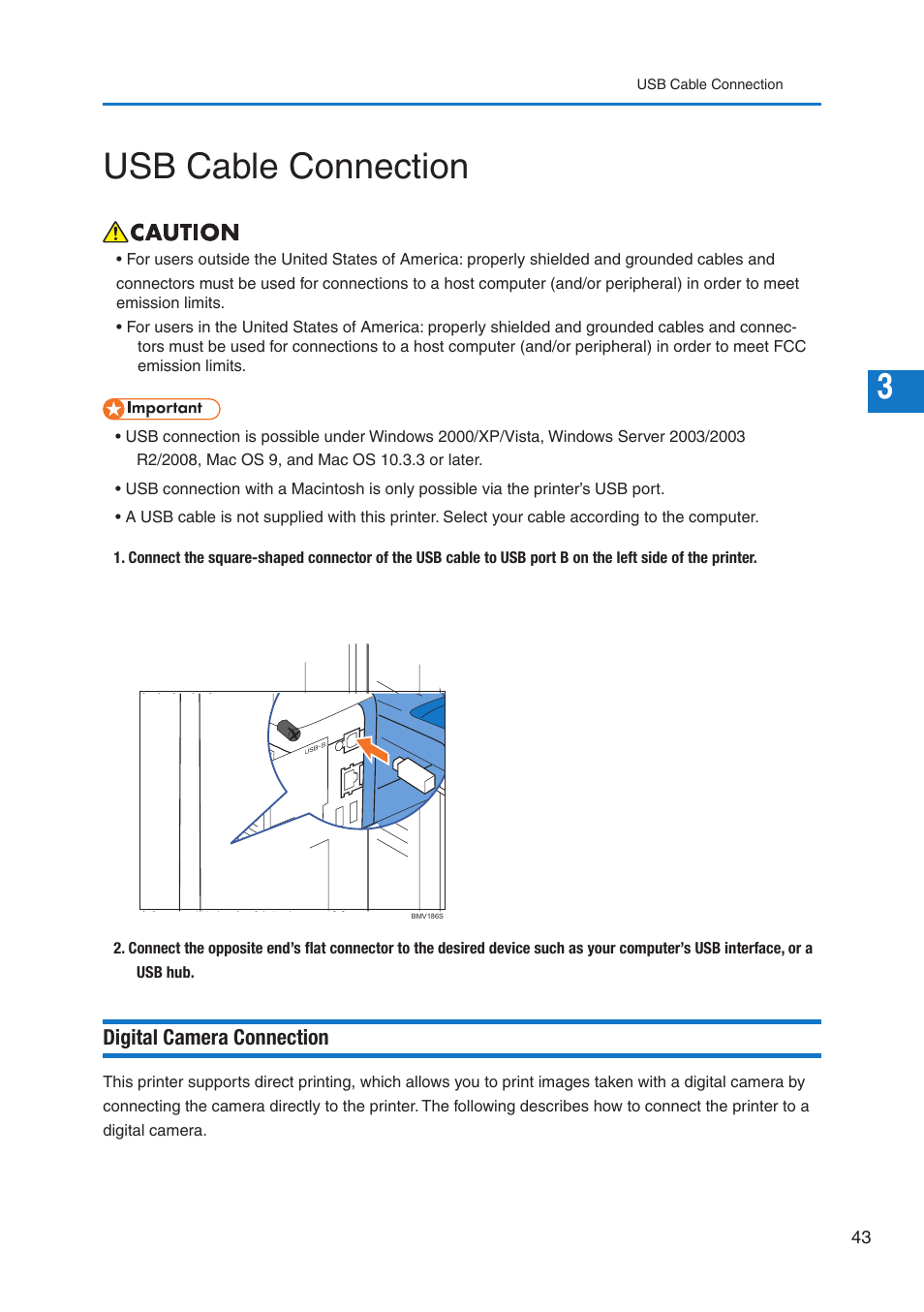 Usb cable connection, Digital camera connection | Pitney Bowes DP50S Color Printer User Manual | Page 45 / 192
