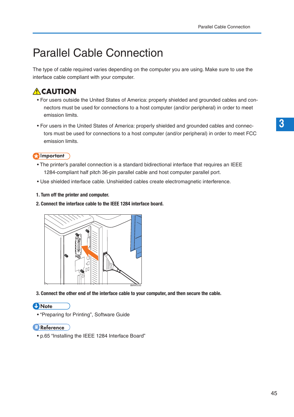 Parallel cable connection | Pitney Bowes DP50S Color Printer User Manual | Page 47 / 192