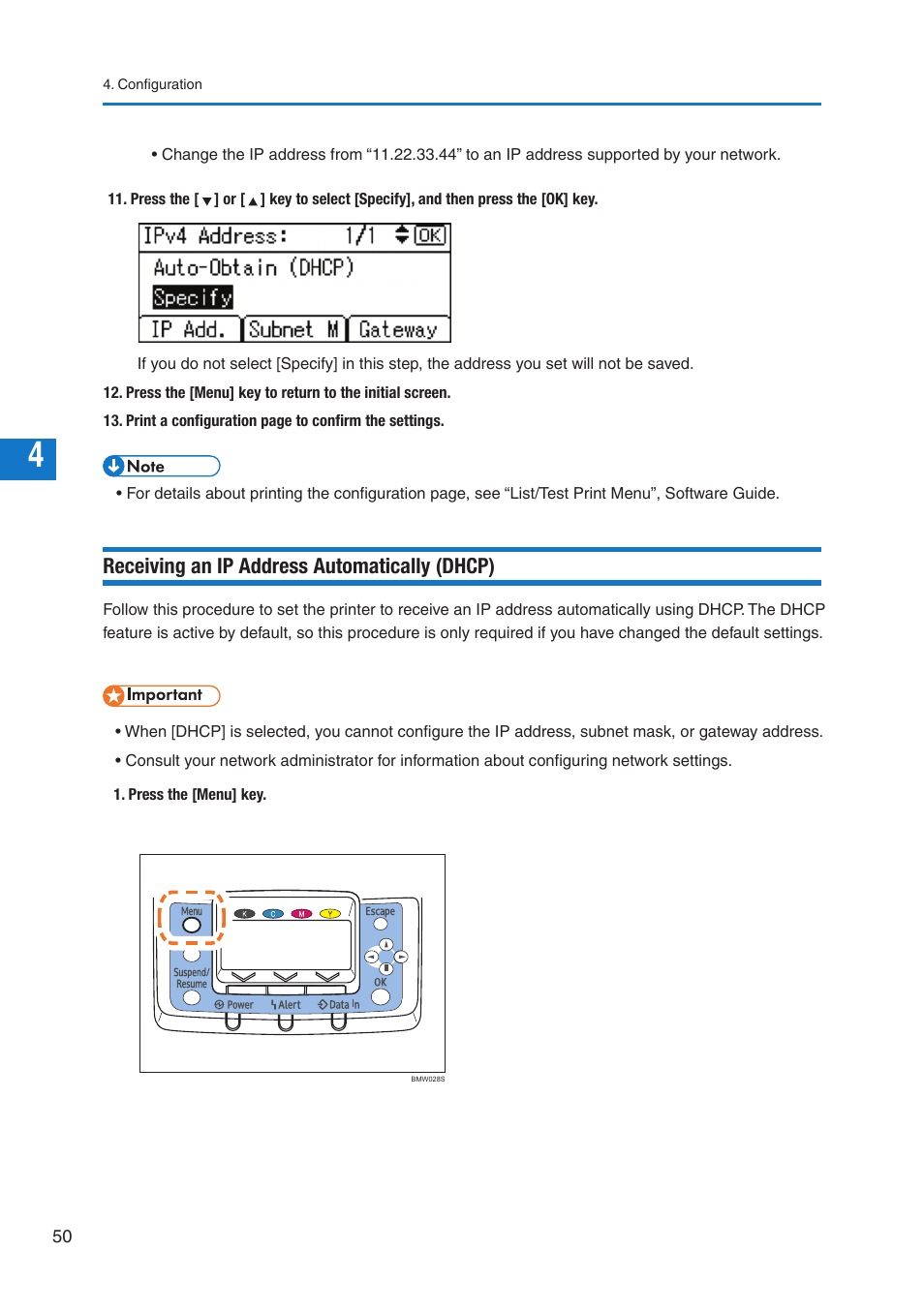 Receiving an ip address automatically (dhcp) | Pitney Bowes DP50S Color Printer User Manual | Page 52 / 192